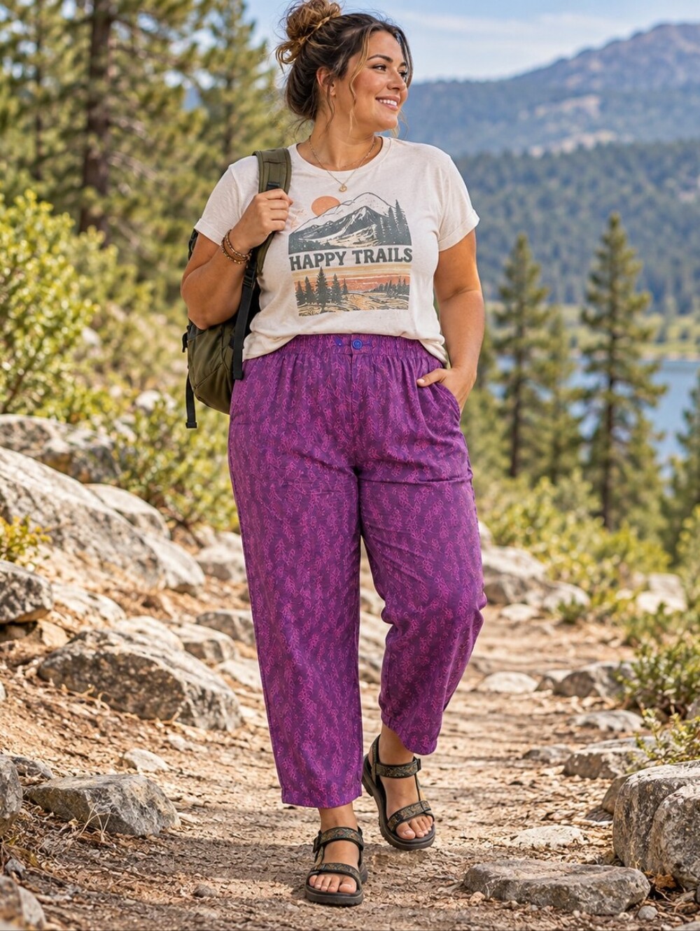 Vintage L.L. Bean High Rise Baggy Leaf Print Pants Gorpcore Outdoor Women's XL